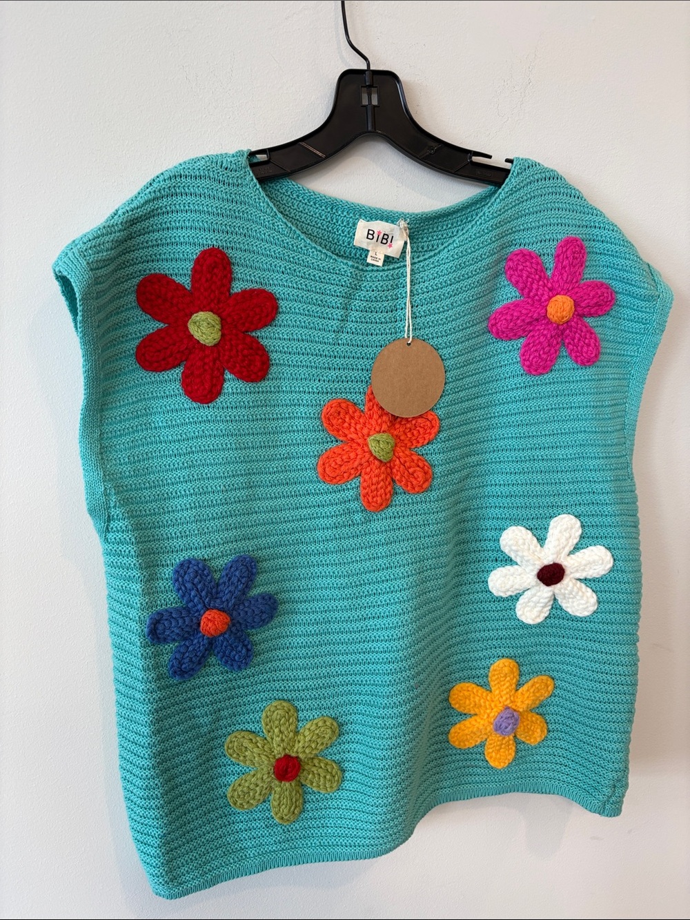 BIBI knit crochet floral Floral colorful Sweater vest NEW WITH TAGS large